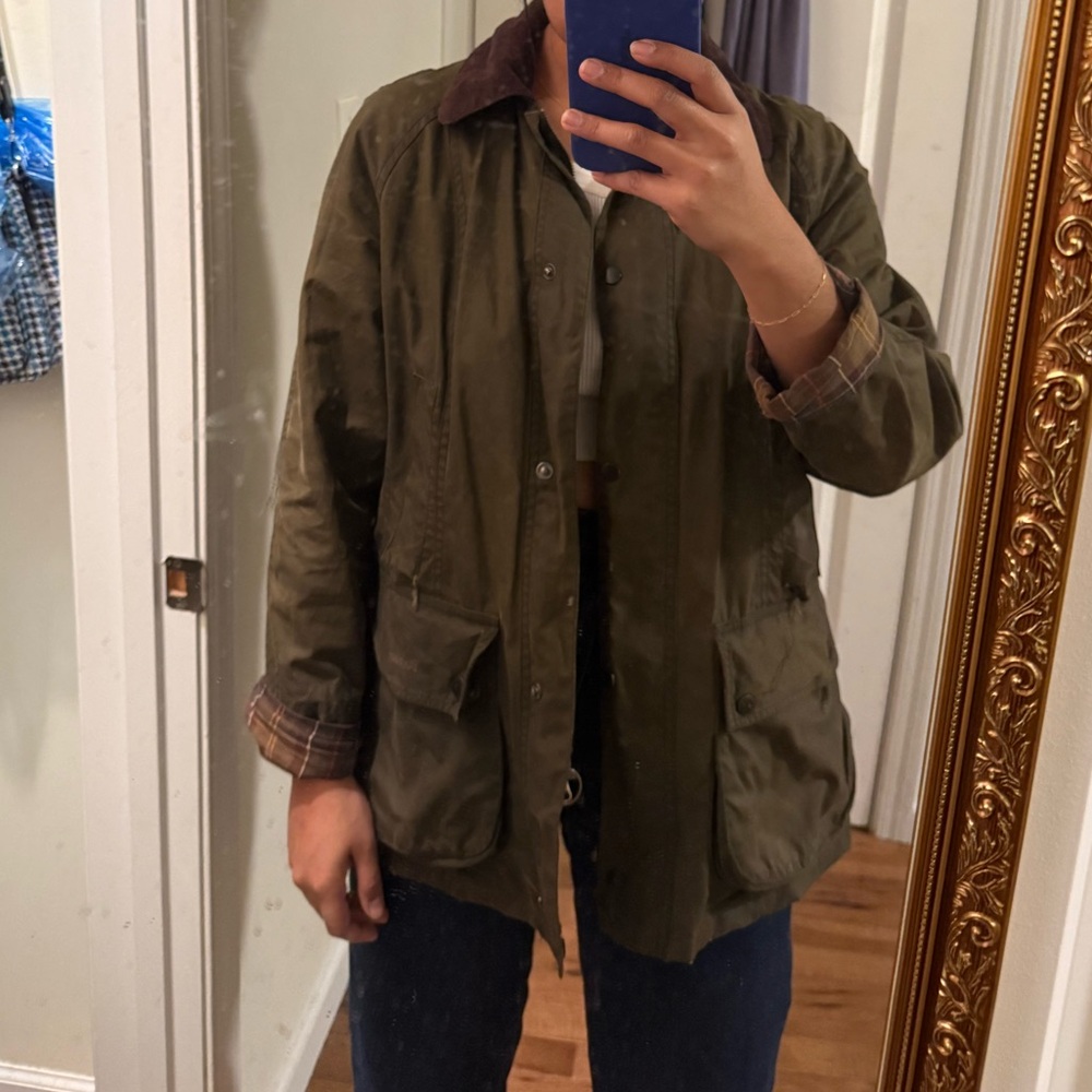 barbour olive classic beadnell waxed utility jacket - size L